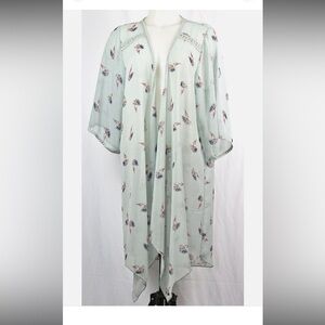 Emory park light blue sheer chiffon floral kimono duster crochet trim M